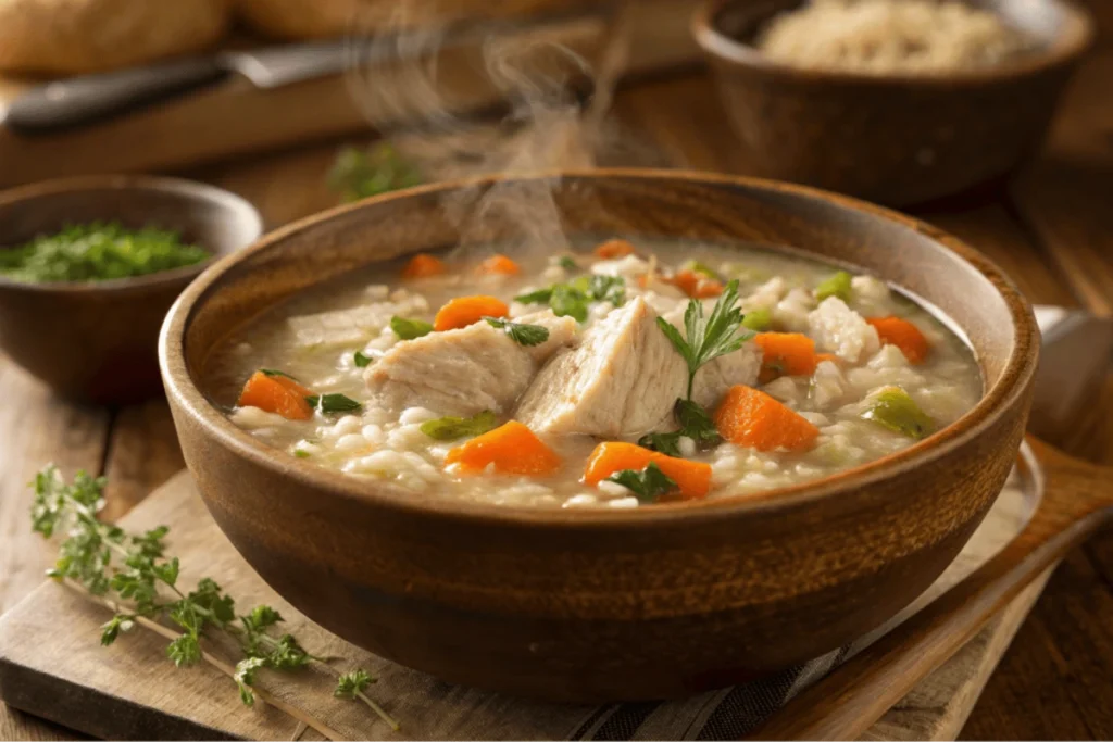 Traditional Scottish chicken and rice soup