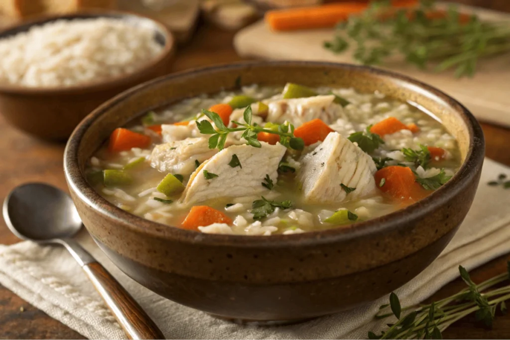 Traditional Scottish chicken and rice soup