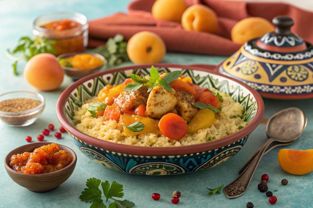 Traditional Moroccan Chicken Couscous Recipe with Apricot Preserves